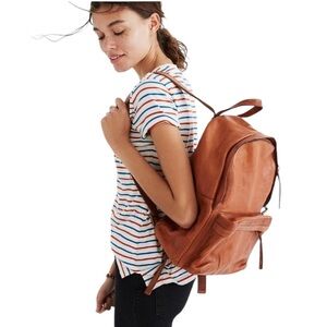 Madewell Lorimer English Saddle Leather Backpack, Cognac Brown,